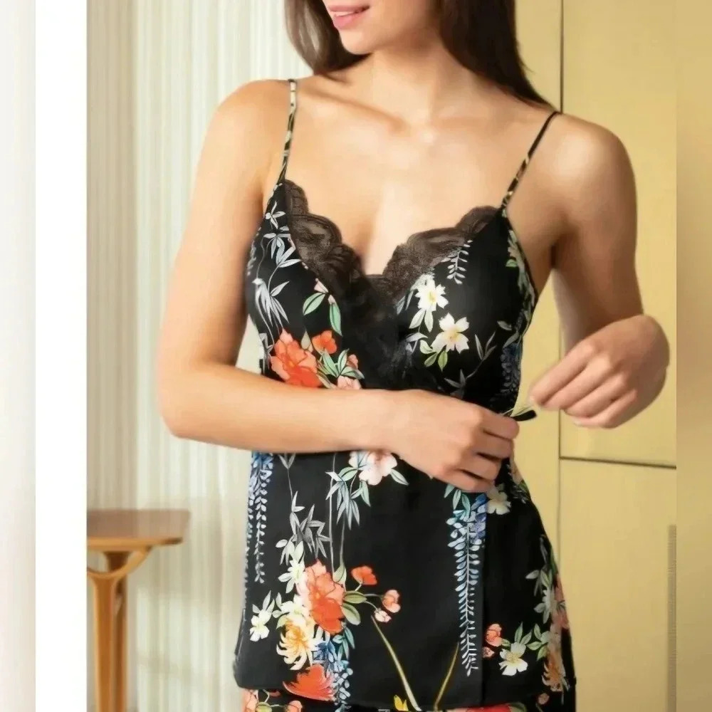 Lise Charmel Camisole Spagetti Top Floral Black Lace Patio Glycine size XS S